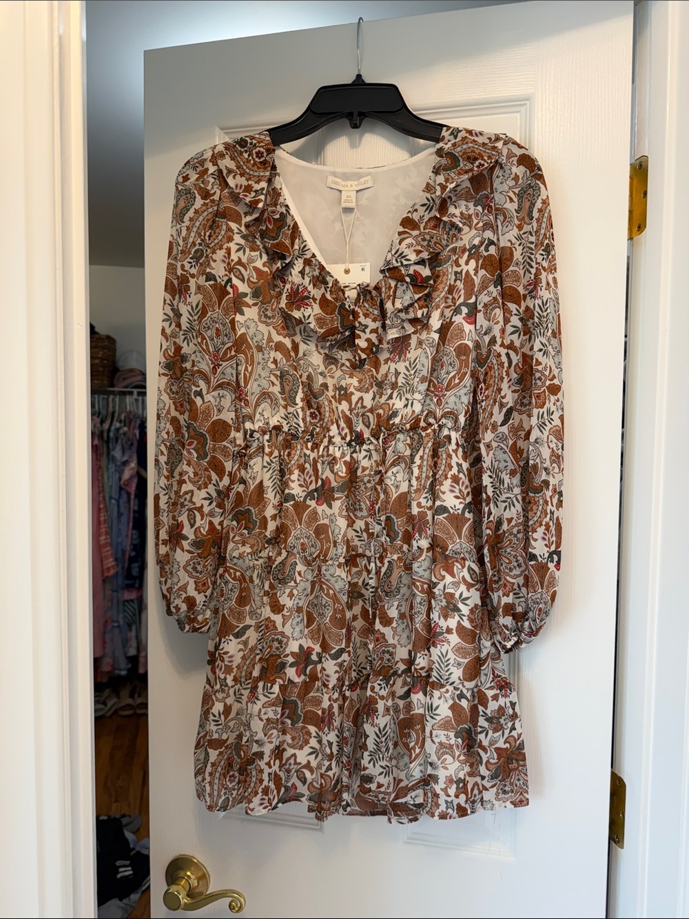 Chelsea & Violet Brown and Cream Floral Ruffle V-Neck Dress